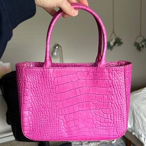 Express leather top handle bright pink bag